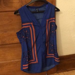 Royal Blue Sleeveless Floral Blouse